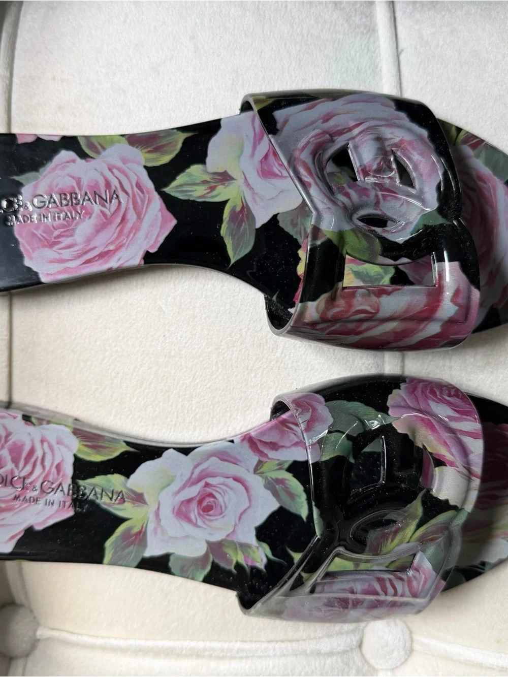 Dolce & Gabbana Pink Rose-Print Slides